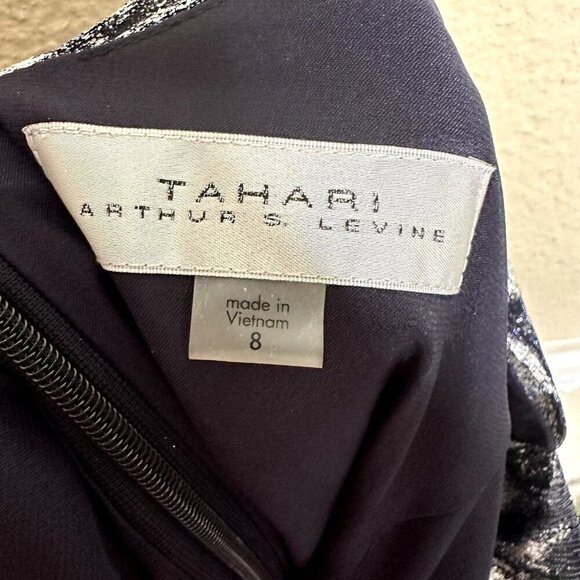 Tahari Arthur S Levine ASL Cowl Neck Fit & Flare Navy & Silver SZ 8 NWT $148 - Picture 12 of 13
